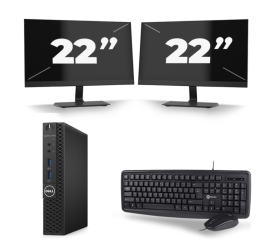 Dell OptiPlex 3070 Micro USFF - Intel Core i3-9. generation - 8GB RAM - 256GB SSD - Windows 11 + 2x 22 inch Skærm