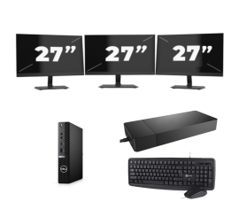 Dell OptiPlex 7080 USFF - Intel Core i5-10. generation - 8 GB RAM - 256 GB SSD - Windows 11 + 3x 27 tommer skærm