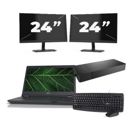 Fujitsu Lifebook E5411 - Intel Core i5-11st Generation - 14 tommer - 8GB RAM - 256 GB SSD - Windows 11 Home + 2x 24 tommer skærm