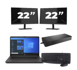 HP 240 G8 - Intel Core i3-10th Generation - 14 tommer - 8GB RAM - 256 GB SSD - Windows 11 Home + 2x 22 tommer skærm