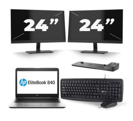HP EliteBook 840 G3 - Intel Core i7-6th Generation - 14 tommer - 8GB RAM - 256 GB SSD - Windows 11 + 2x 24 tommer skærm