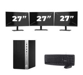HP Prodesk 600 G5 Micro Tower - Intel Core i3-8. generation - 8 GB RAM - 256 GB SSD - Windows 11 + 3x 27 tommer skærm