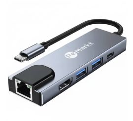 USB-C til HDMI 4K + Ethernet + USB 3.0 (x2) + USB-C-adapter
