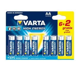 VARTA High Energy Alkaline batteri, AA/LR6, 1,5V, 6+2 Gratis!